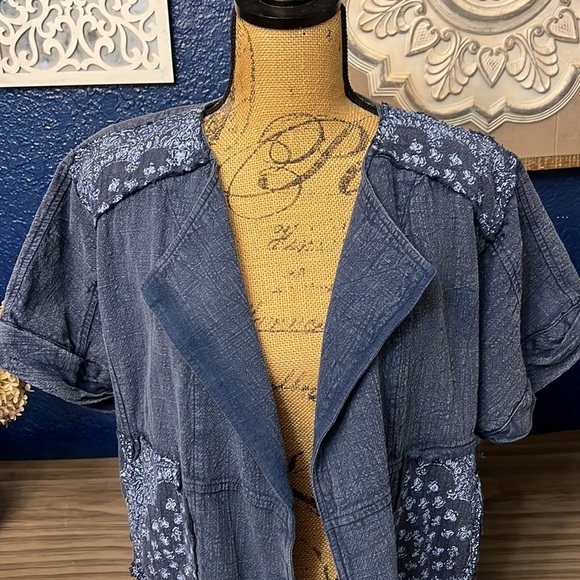 ANTHROPOLOGIE BLUE COTTON KIMONO ORIGAMI STYLE TOP XS - Picture 2 of 16